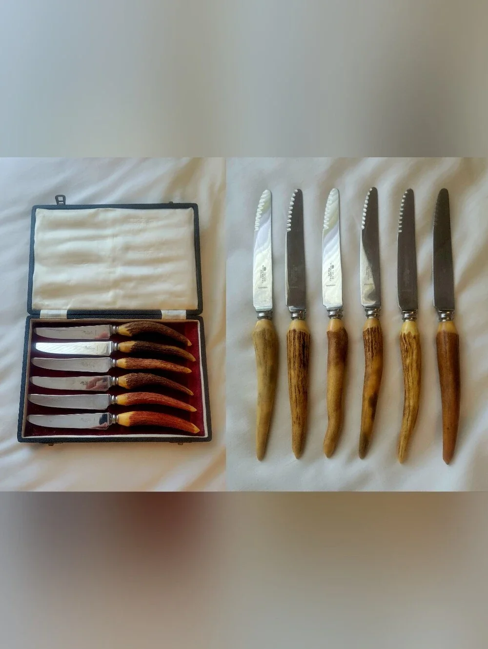 Twelve Sheffield Knives, Antler/Stag Handles, Stainless Steel, 9in. Length